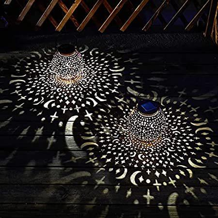 ファッションデザイナー Solar Garden Lanterns Outdoor Hanging Lights Metal Moon Decorative LED Tabl　好評販売中 ソーラー