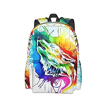 驚きの価格が実現！ Inch 17 Fehuew Backpack B　好評販売中 School Backpack Laptop Wolf Howl Colorful Dye Tie ノートパソコンバッグ、ケース
