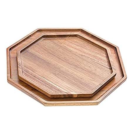 通販 2 好評販売中 Octagon Wood Acacia 100 10 12 Big Trays Serving Lightweight Pieces お盆 トレイ Dron Ma