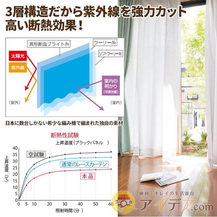 3層編み断熱レースカーテン (2枚組)150×176cm コジット    レースカーテン 断熱 節電対策 三層編み カーテン UVカット 節電 省エネ 送料無料｜cogit｜02