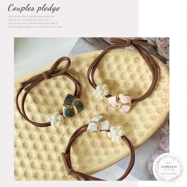 パールビジューヘアゴム トライアングル ヘアアクセサリー シュシュ 髪