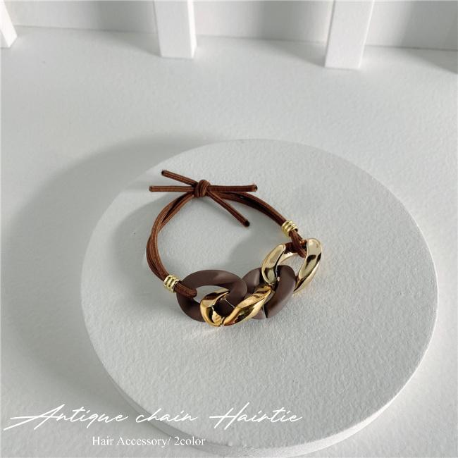 シュシュ  ヘアゴム  ブラウンキューブ/マットゴールド シュシュ ヘアゴム ブラウンキューブ/マットゴールド