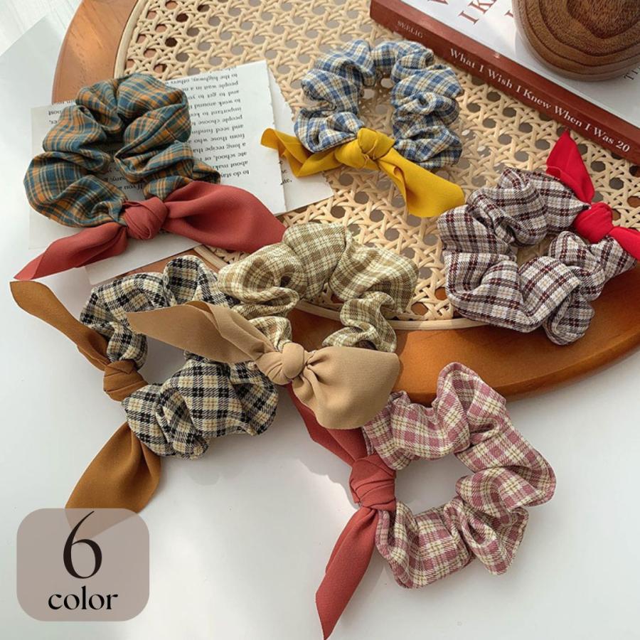 チェック柄 リボン シュシュ ヘアアクセサリー ヘアゴム 髪留め 可愛い