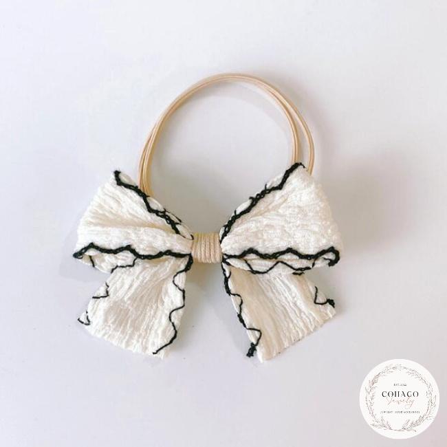 No.36リボンヘアゴム☆ ゴールドハートライン☆ベージュ