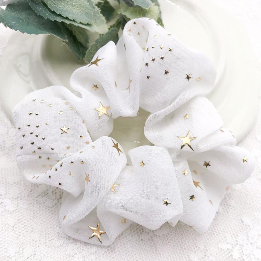 オーガンジーリボン  ヘアゴム イエロースター 楽天市場】プリントリボン 箔押しゴールドスターのオーガンジーリボン