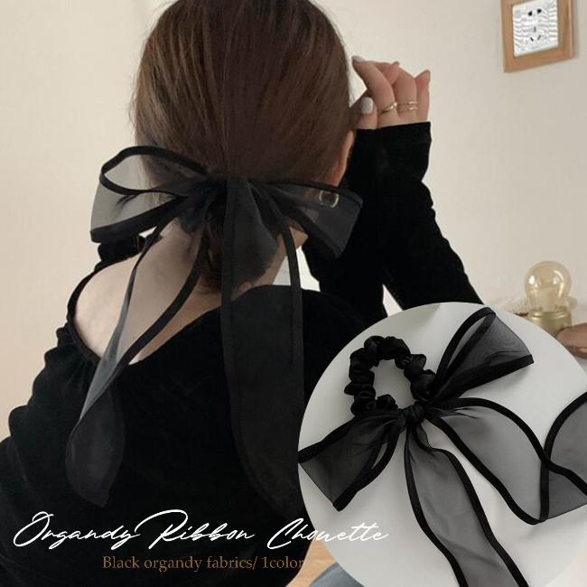 メッシュリボンシュシュ ヘアアクセサリー 髪留め ヘアゴム 韓国 大人