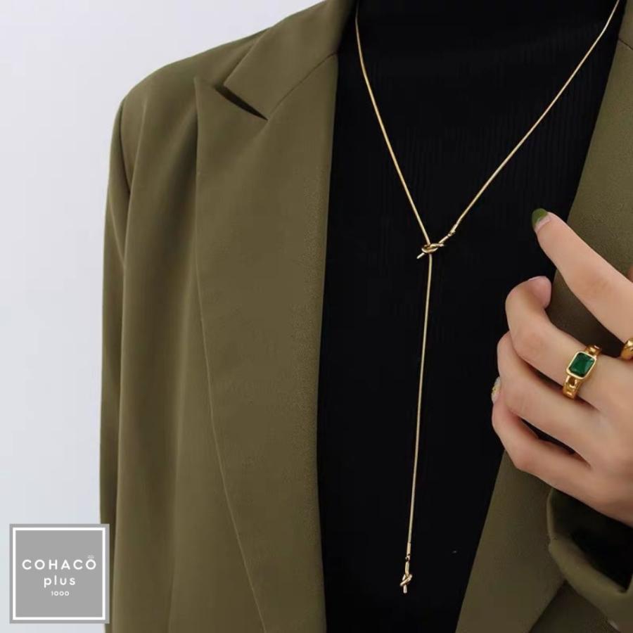 1000円均一アクセサリー ラリエットネックレス ロング 長め ノット サージカルステンレス 18金 アレルギー対応 18K つけっぱなし ...