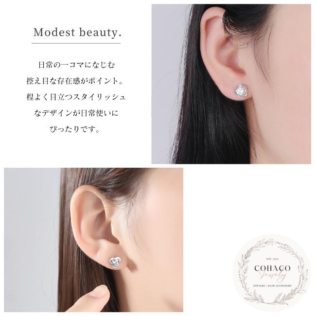 ハートピアス シンプル 一粒ダイヤ 小さめ デイリー 上品 シルバー925