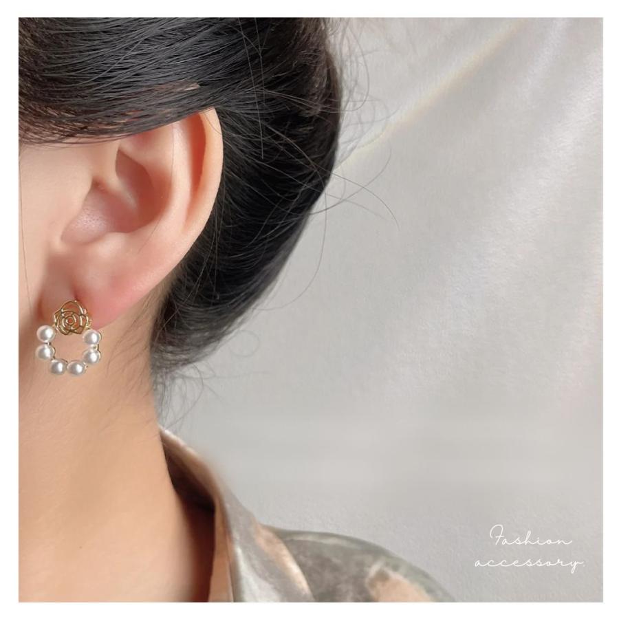 ピアス パール ローズ 薔薇 ゴールド リング 小粒パール 上品 ガーリー 