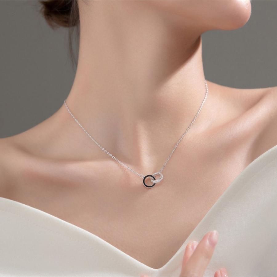 ダブルリング ネックレス 18K 仕上げ アレルギー対応 シルバー ダブルリング ネックレス 18K 仕上げ アレルギー対応 シルバー