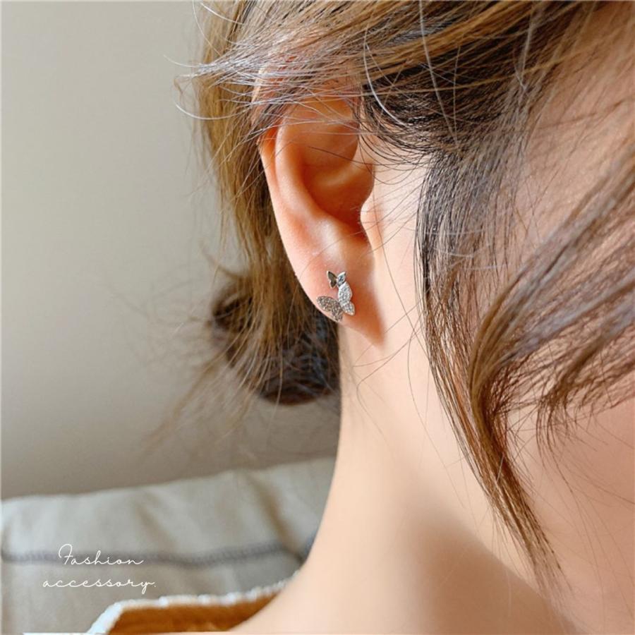 バタフライピアス 蝶 2連 小さめ ピンクゴールド 上品 小ぶり