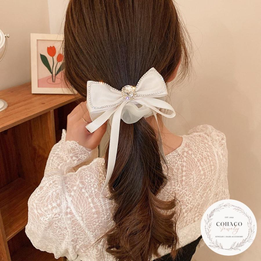 サテンリボンシュシュ ビジュー 高級感 ボリューム 艶 キラキラ  