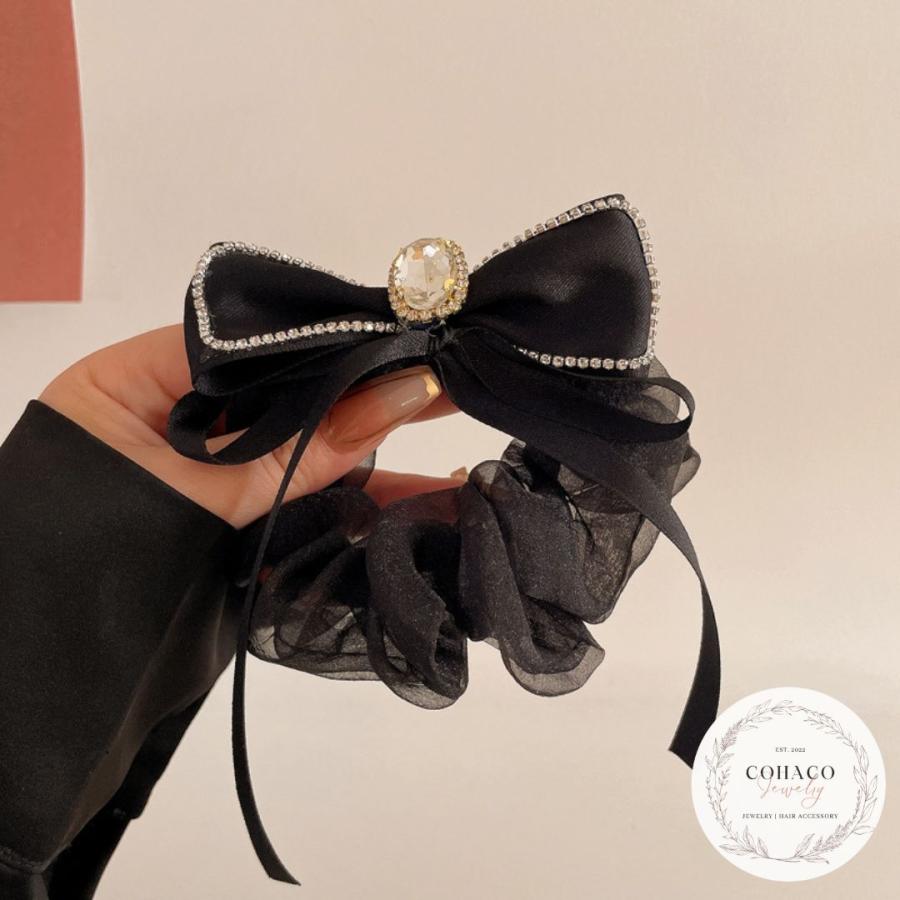 サテンリボンシュシュ ビジュー 高級感 ボリューム 艶 キラキラ