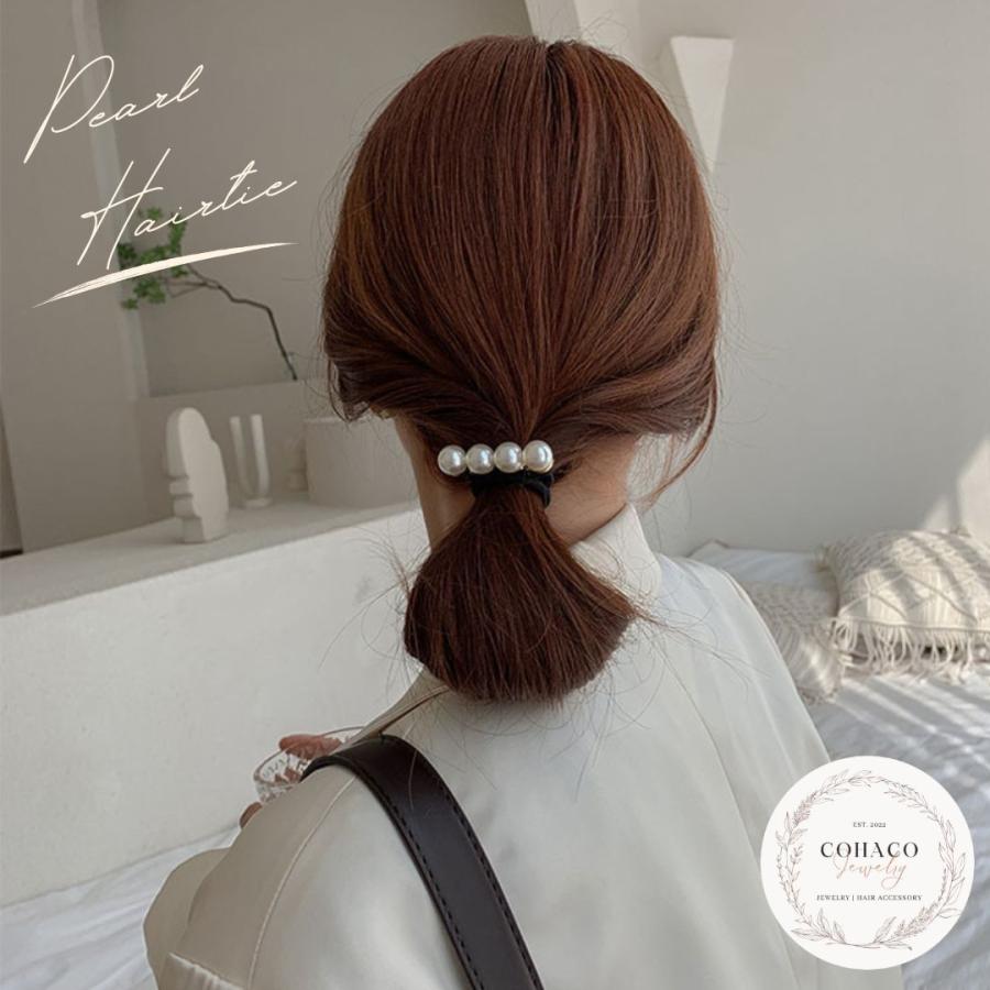 ヘアゴム パール 4連パール 艶 ヘアアクセサリー シンプル 韓国 まとめ