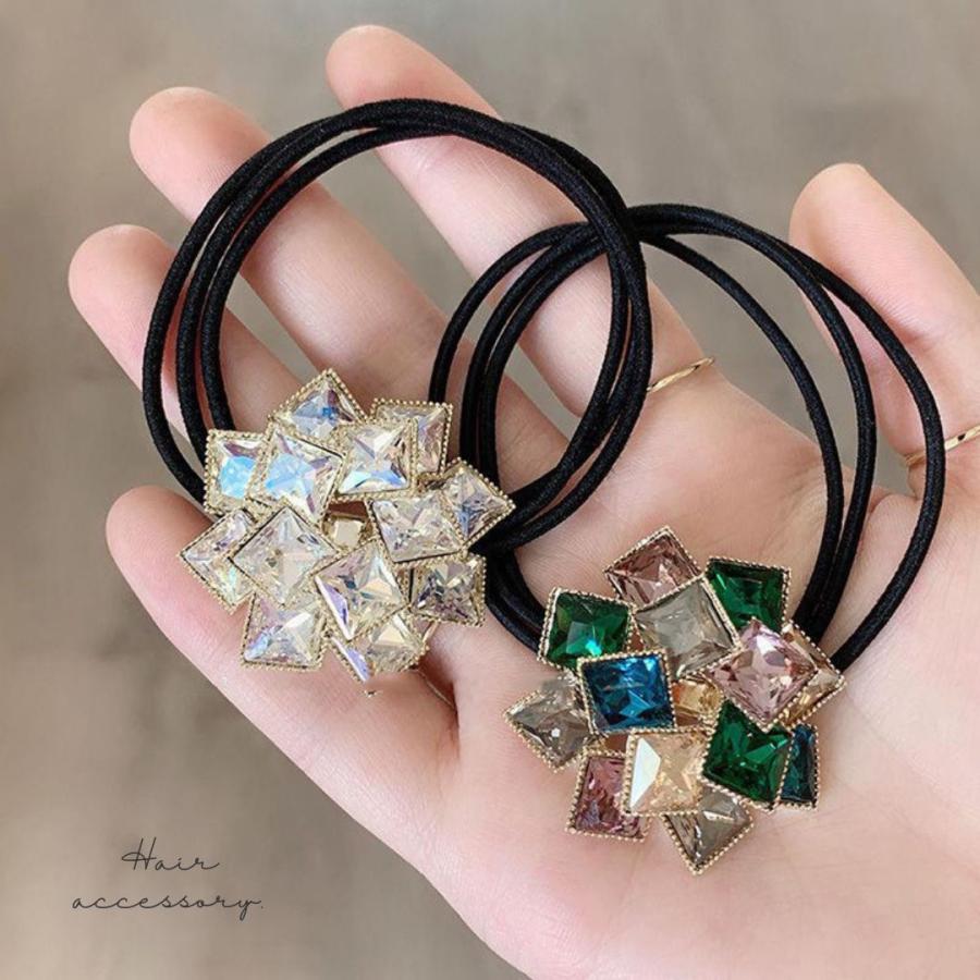ビジューヘアゴム キラキラ 上品 エレガント スクエア ヘアーゴム ヘア
