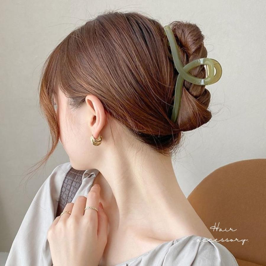ヘアクリップ くすみカラー ヘアークリップ 結び目 大きめ 特大 多毛