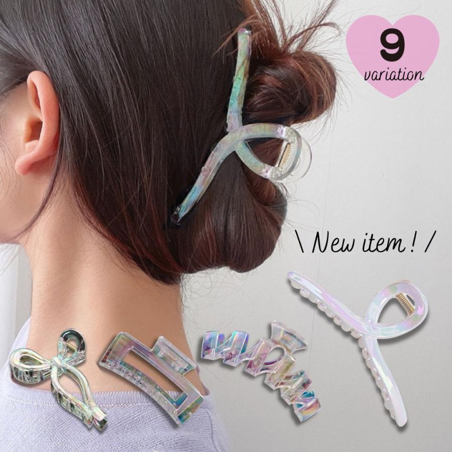 バンスクリップ ヘアクリップ オーロラ クリア 虹色 レインボー