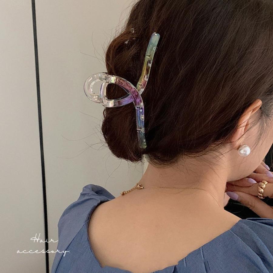 バンスクリップ ヘアクリップ オーロラ クリア 虹色 レインボー キラキラ ヘアアクセサリー 特大 13cm まとめ髪 多毛 韓国 おしゃれ