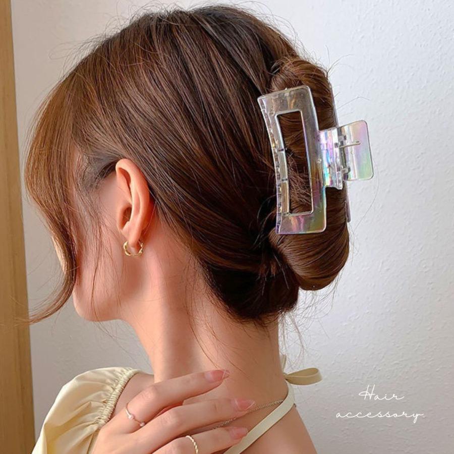 バンスクリップ ヘアクリップ オーロラ クリア 虹色 レインボー