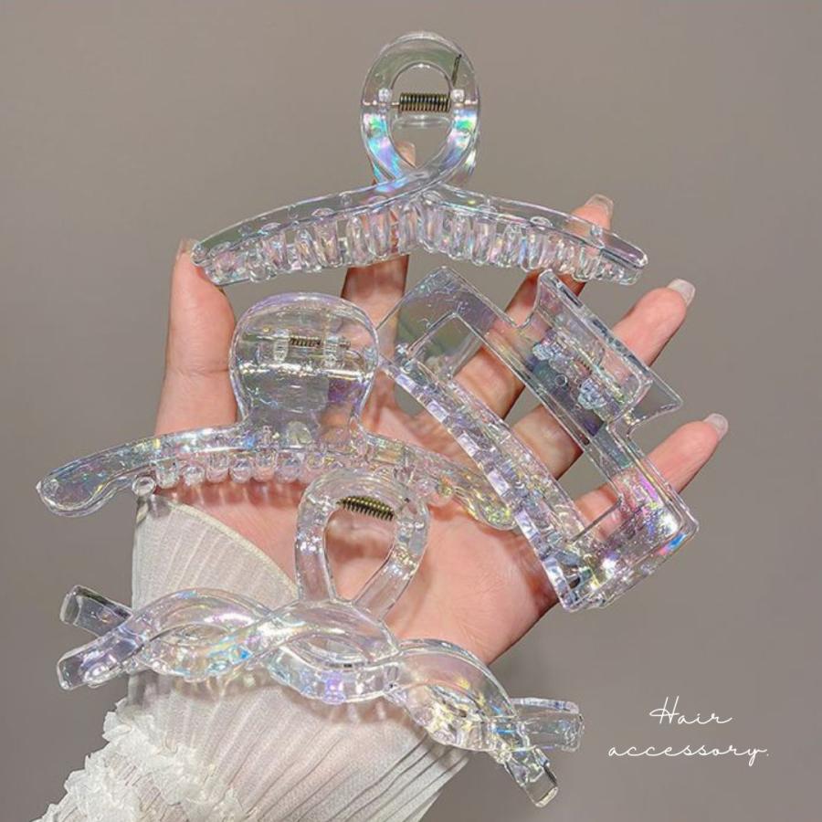 バンスクリップ ヘアクリップ オーロラ クリア 虹色 レインボー