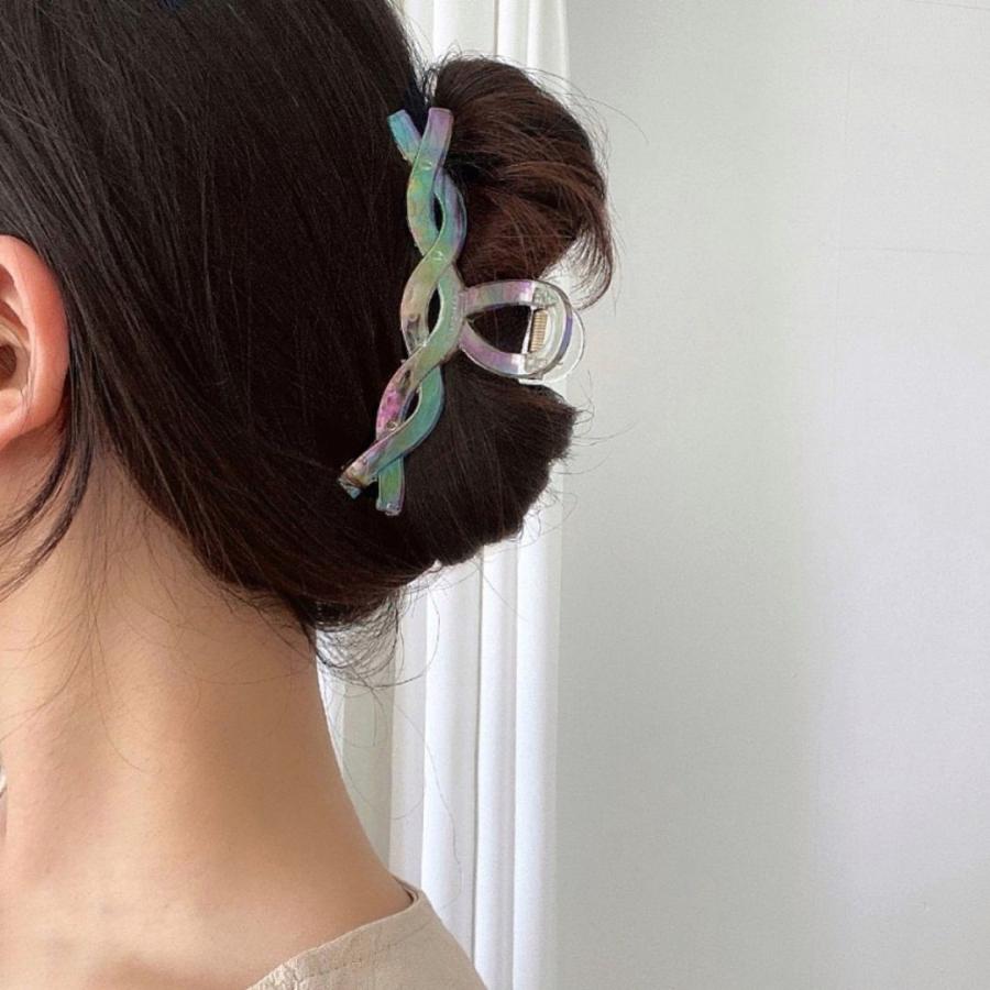 バンスクリップ ヘアクリップ オーロラ クリア 虹色 レインボー