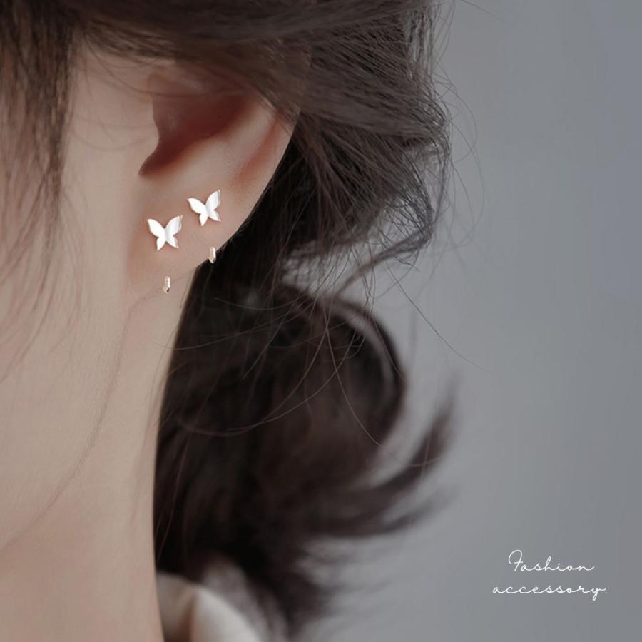 蝶 バタフライピアス フープピアス シルバー925 アレルギー対応 ミニ