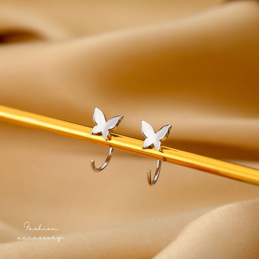 蝶 バタフライピアス フープピアス シルバー925 アレルギー対応 ミニ