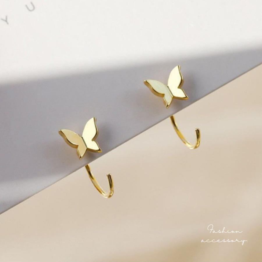 蝶 バタフライピアス フープピアス シルバー925 アレルギー対応 ミニ