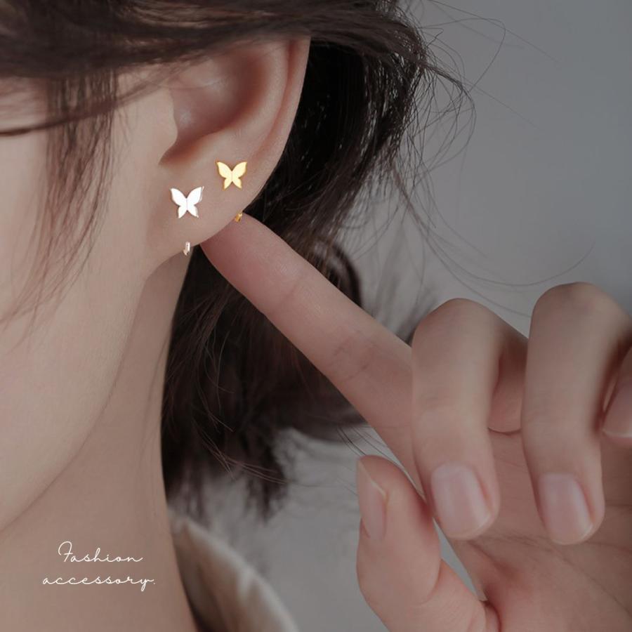 蝶 バタフライピアス フープピアス シルバー925 アレルギー対応 ミニ