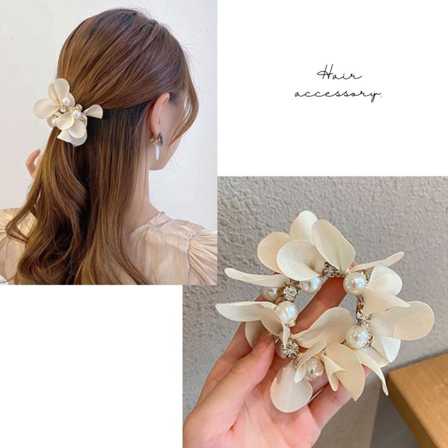 フラワー ヘアゴム 花びら パール ビジュー お花 ヘアカフス 大人