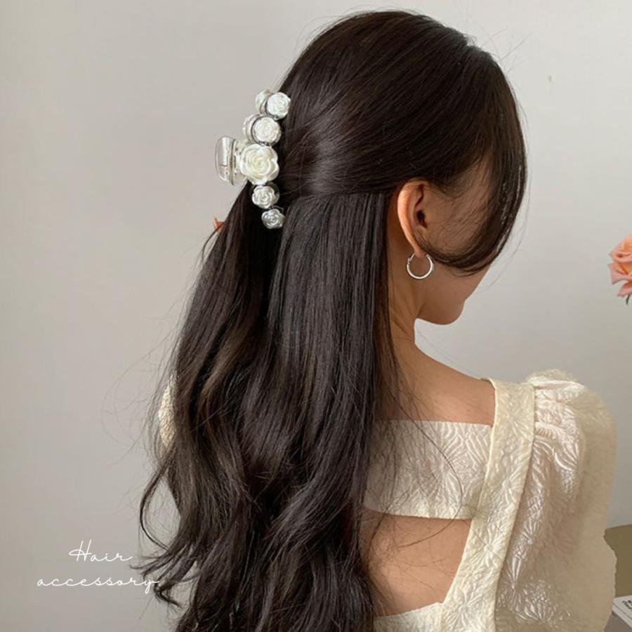 ローズ バンスクリップ ヘアクリップ パール 艶 薔薇 お花 クリア ヘア