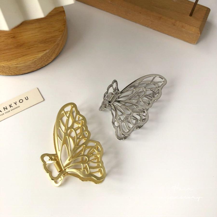 バタフライバンスクリップ 蝶 羽 ヘアクリップ メタル 合金 マット