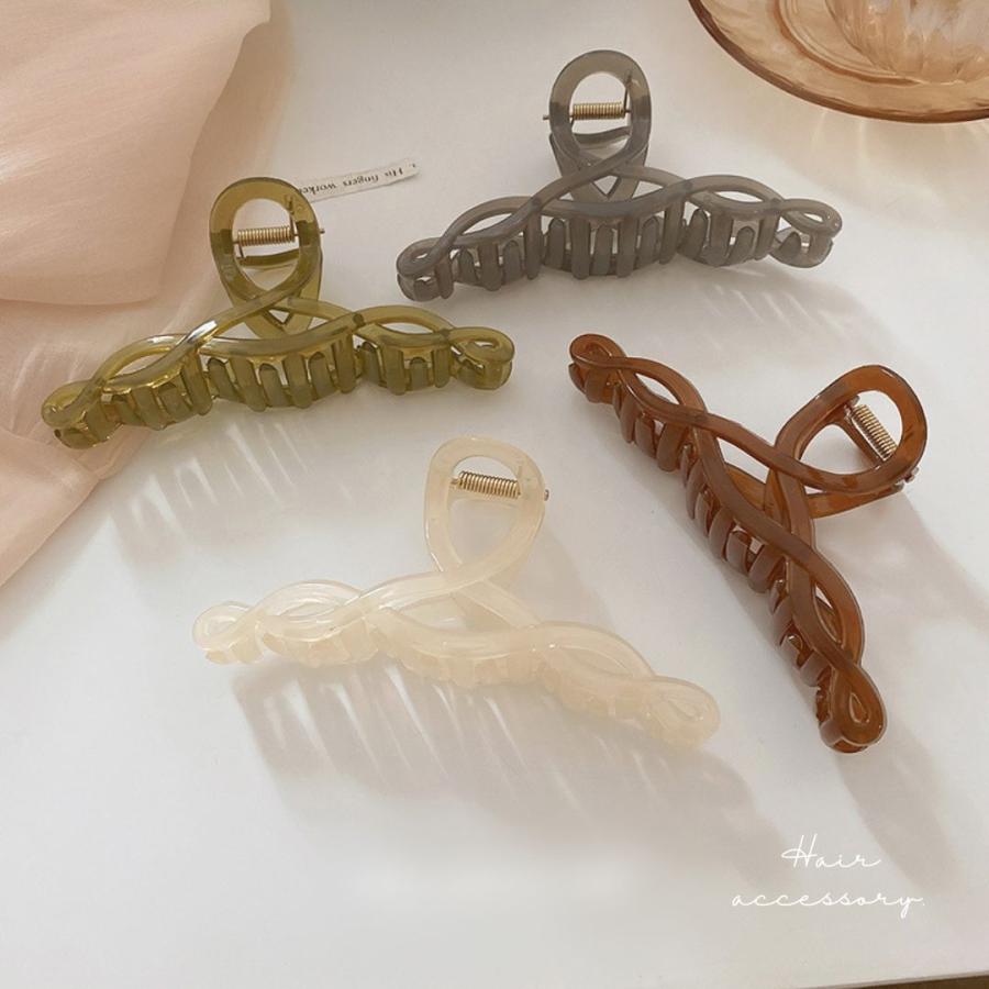 バンスクリップ くすみカラー ヘアクリップ クリア 艶 網目模様 上品