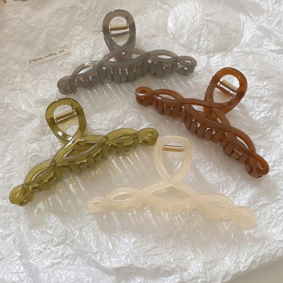 バンスクリップ くすみカラー ヘアクリップ クリア 艶 網目模様 上品