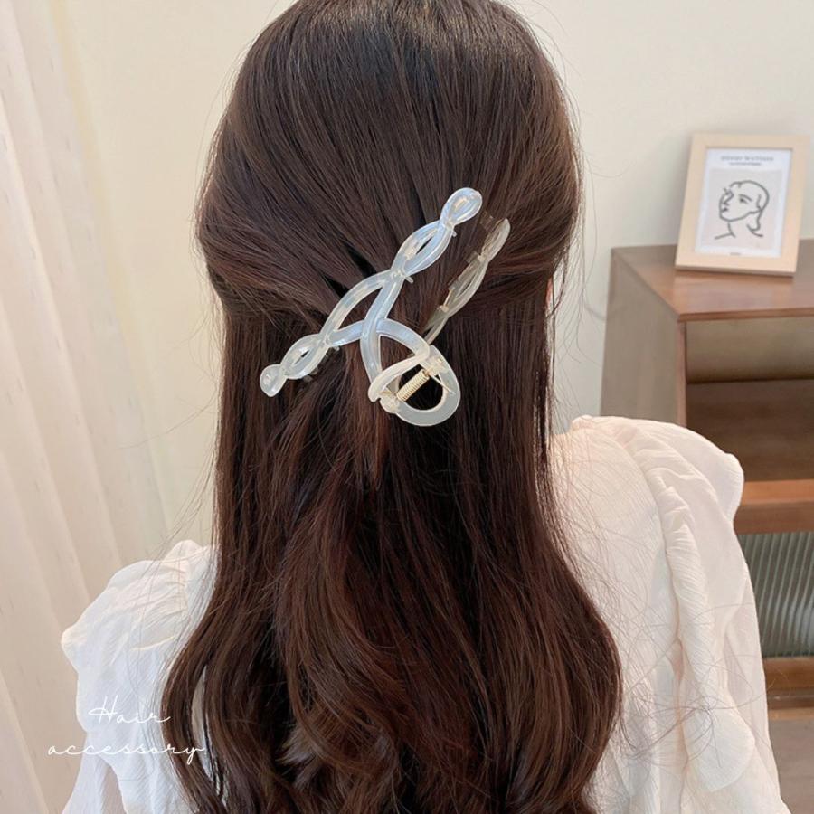 バンスクリップ くすみカラー ヘアクリップ クリア 艶 網目模様 上品