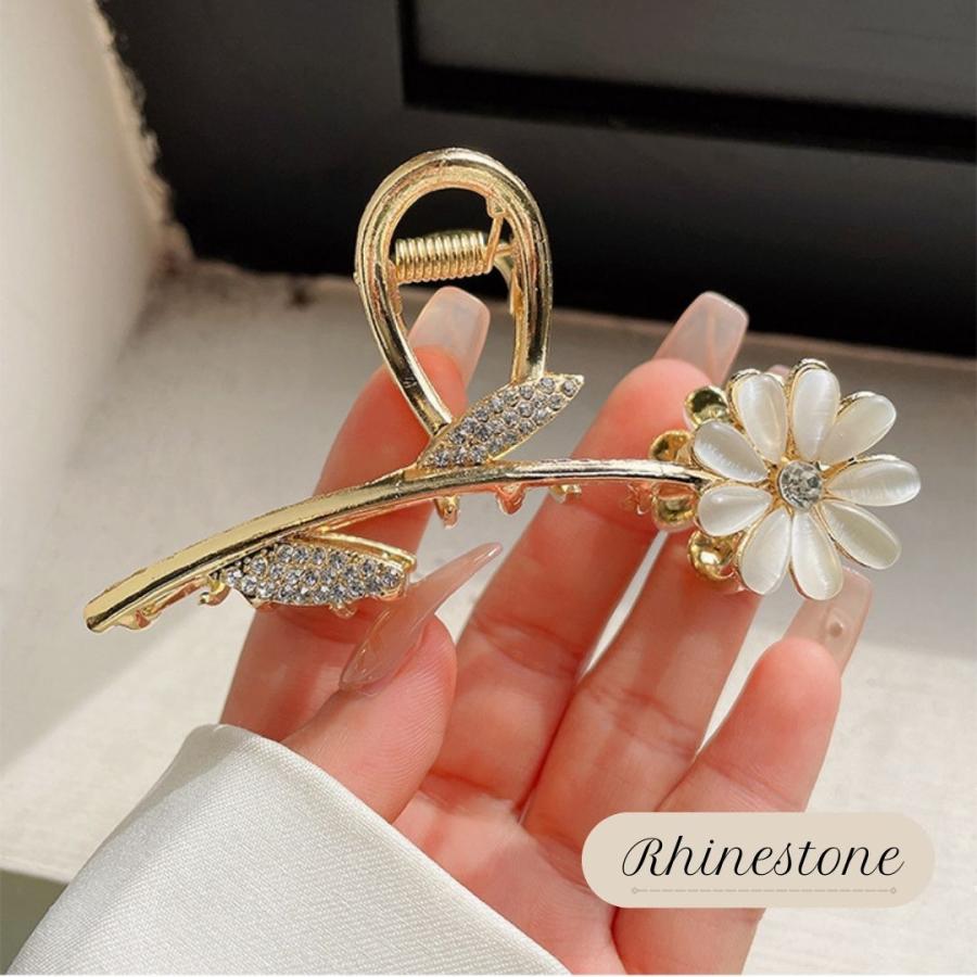 フラワーバンスクリップ お花 パール ラインストーン ヘア