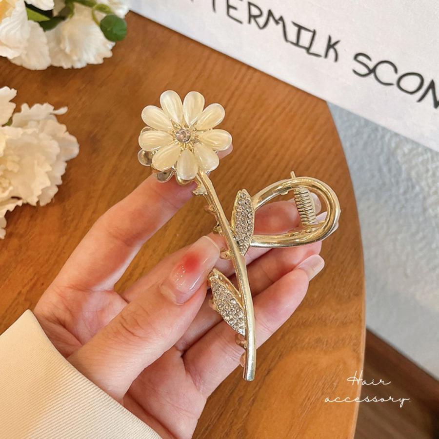 フラワーバンスクリップ お花 パール ラインストーン ヘアクリップ