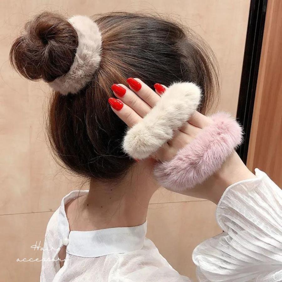 フェイクファーヘアゴム シュシュ ふわふわ もこもこ ヘアアクセサリー