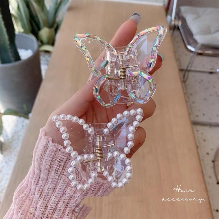 バタフライバンスクリップ 蝶 ヘアクリップ パール クリア バタフライバンスクリップ 蝶 ヘアクリップ パール クリア