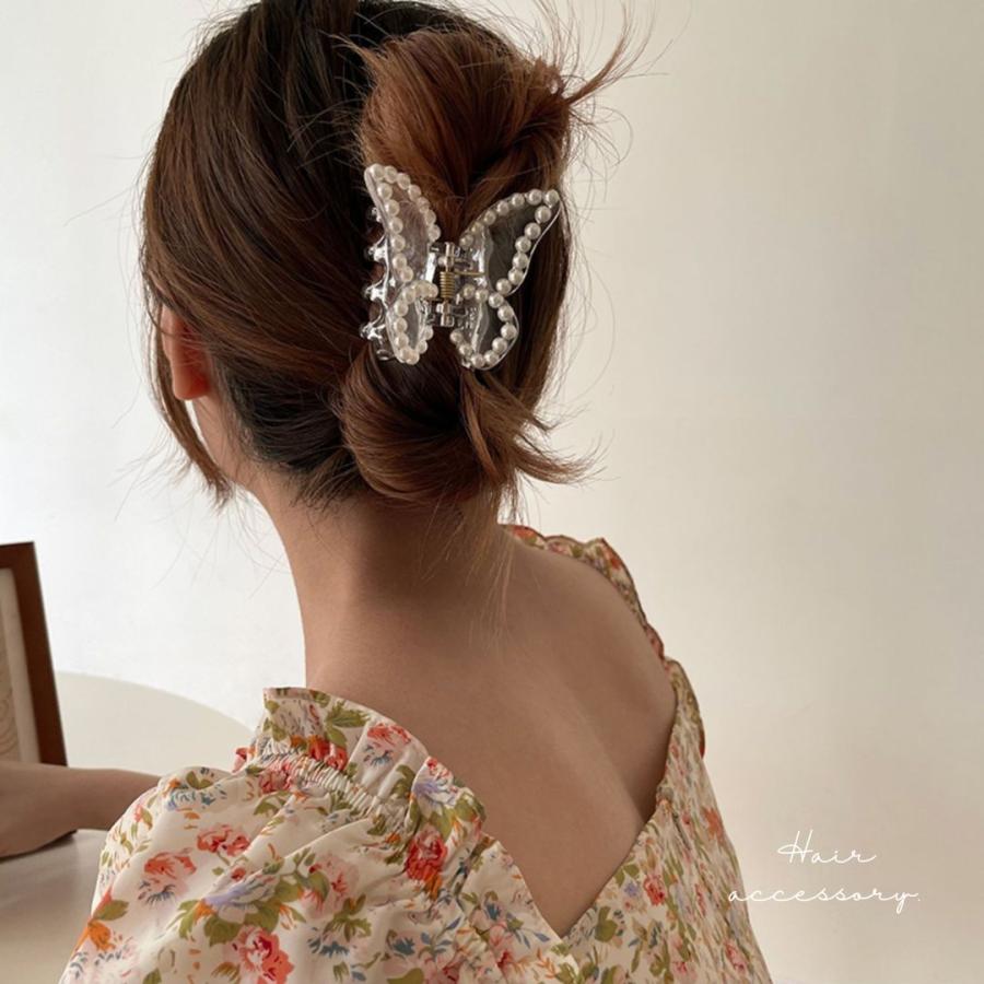 バタフライバンスクリップ 蝶 ヘアクリップ パール クリア バタフライバンスクリップ 蝶 ヘアクリップ パール クリア