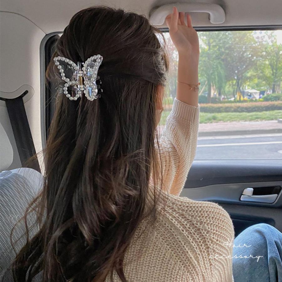 バタフライバンスクリップ 蝶 ヘアクリップ パール クリア バタフライバンスクリップ 蝶 ヘアクリップ パール クリア