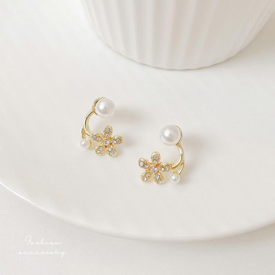 フラワーパールピアス バックキャッチ かわいい シルバー925