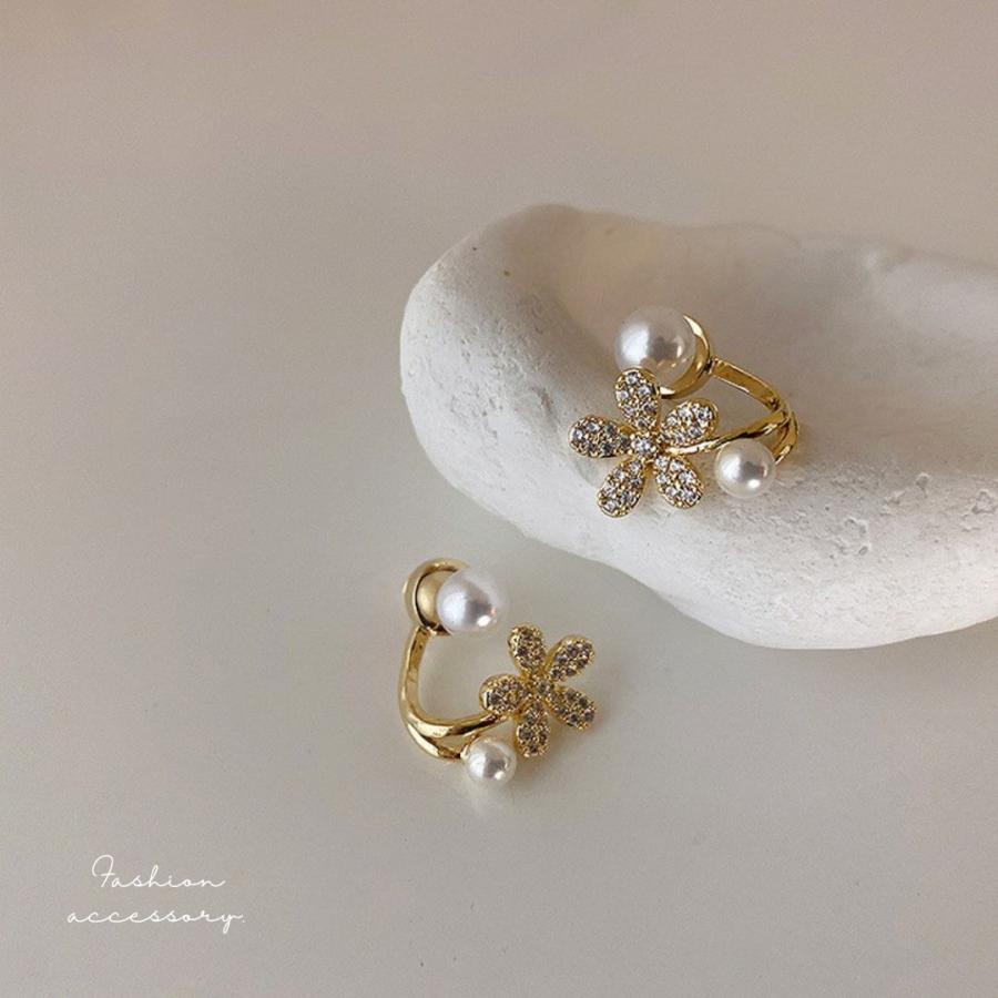 フラワーパールピアス バックキャッチ かわいい シルバー925