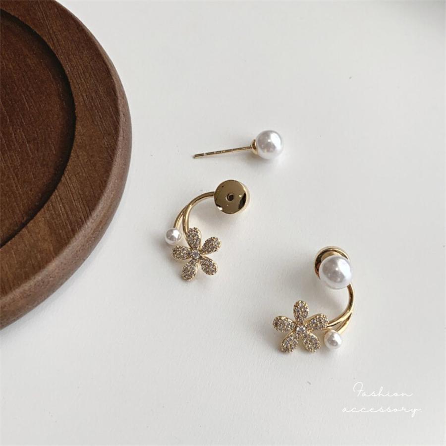 フラワーパールピアス バックキャッチ かわいい シルバー925