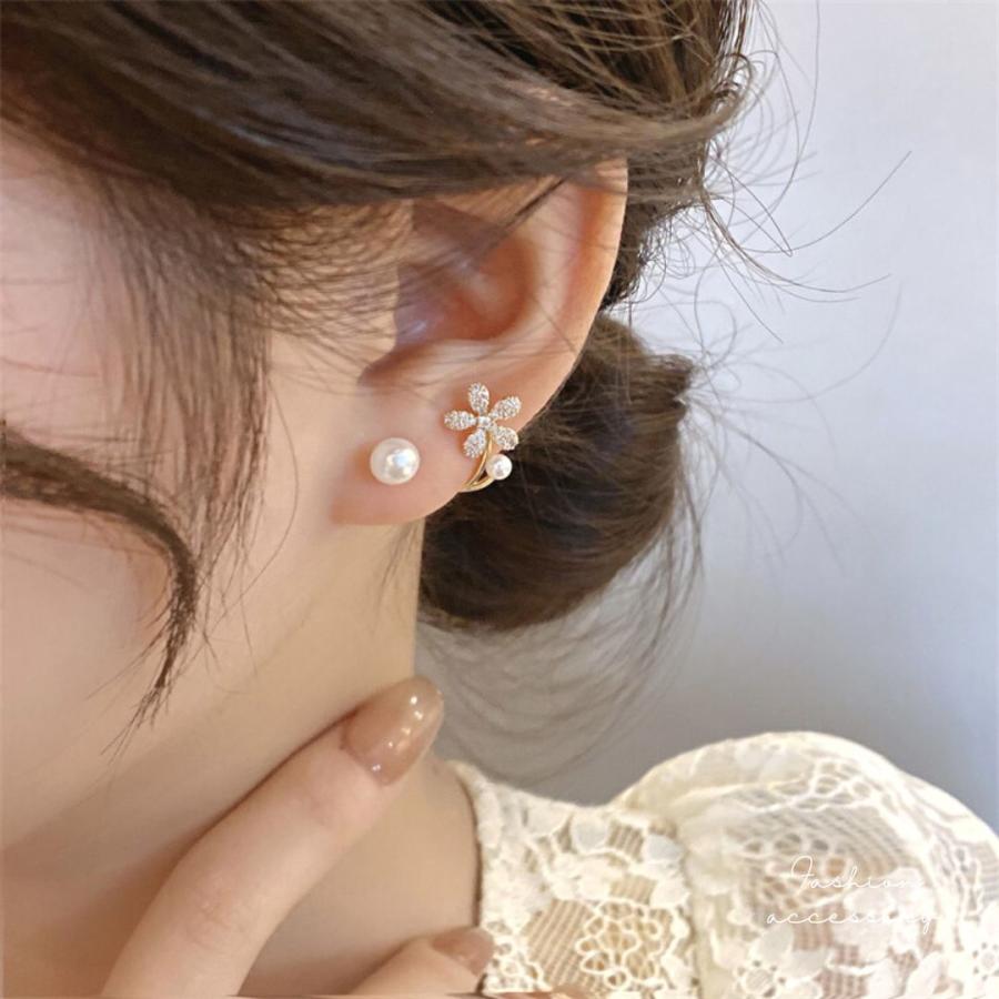 フラワーパールピアス バックキャッチ かわいい シルバー925