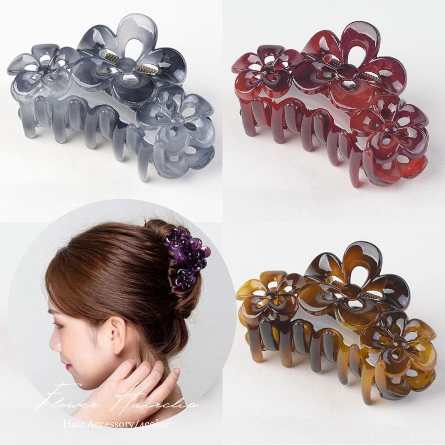 フラワーヘアクリップ べっ甲 花 バンスクリップ 大きめ クリア
