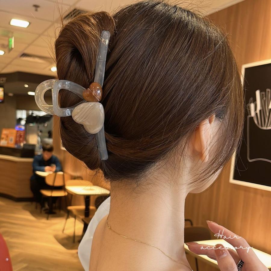 ハートバンスクリップ くすみカラー ヘアクリップ 特大 13cm 大きめ