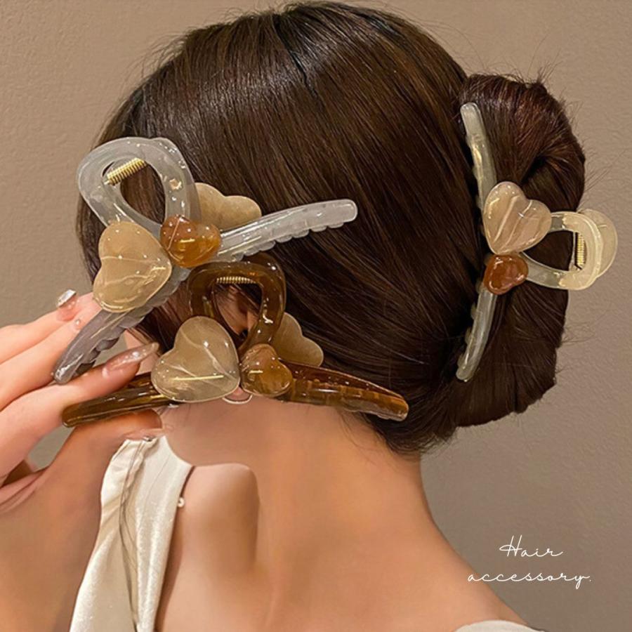 ハートバンスクリップ くすみカラー ヘアクリップ 特大 13cm 大きめ