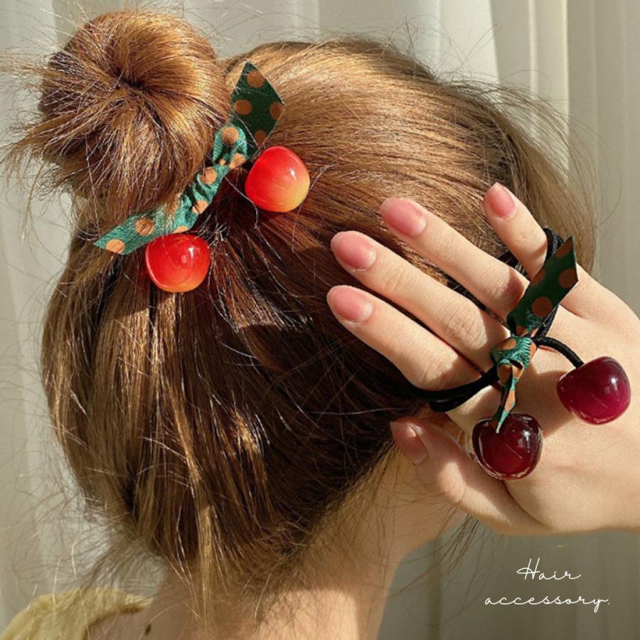 フリルダブルリボン さくらんぼ ベビーヘアクリップ ヘアピン ヘアゴム チェリー チェリー リボン ヘアアクセサリー へアピン クリップ