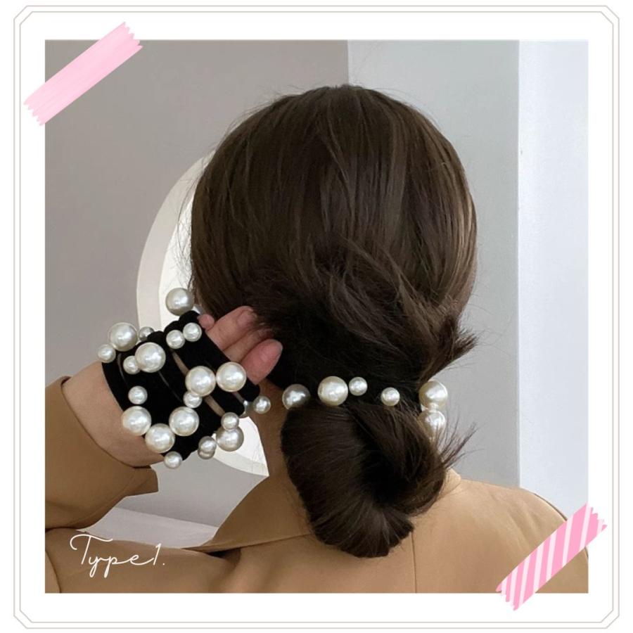 6本セット パールヘアゴム ビッグパール セットヘアゴム よく伸びる 6